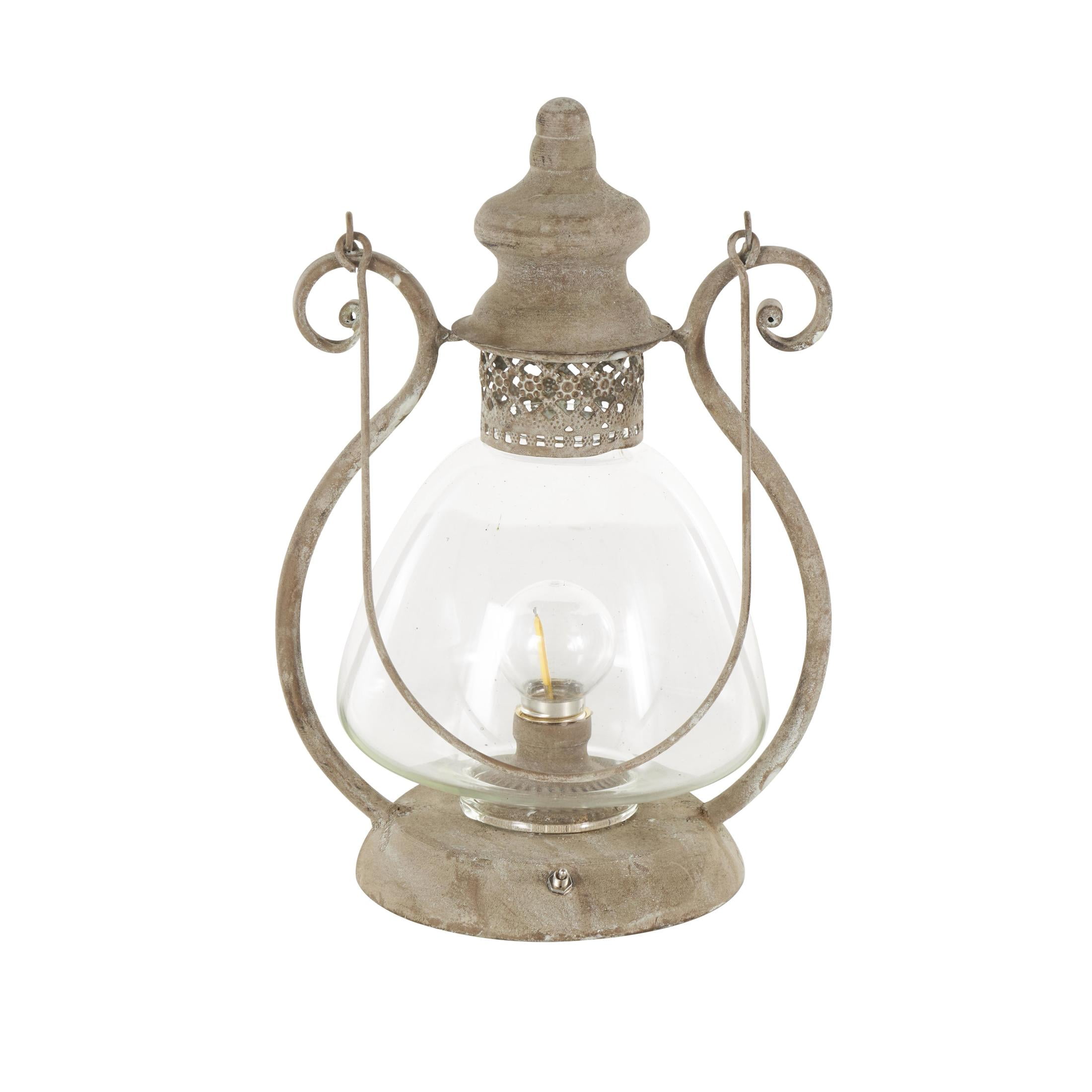 DecMode Bronze Metal Scroll Decorative Candle Lantern with Arched Handle