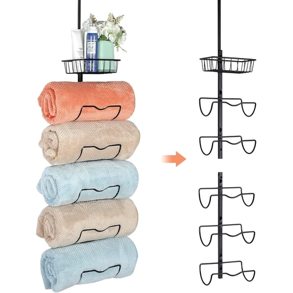 XCOSRACK 6-Tier Over the Door Towel Rack, Wall Mounted Bathroom Towel Organizer, Adjustable & Separable Metal Wire Holder for Rolled Bath Towels, Rust-Resistant