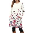 thumbnail image 4 of Floral Print Long Sleeve Dress V-Neck Tight Fitting Midi Bohemian Style Women's Straight Party Dress Elegant Office Work Dresses Beige L, 4 of 5