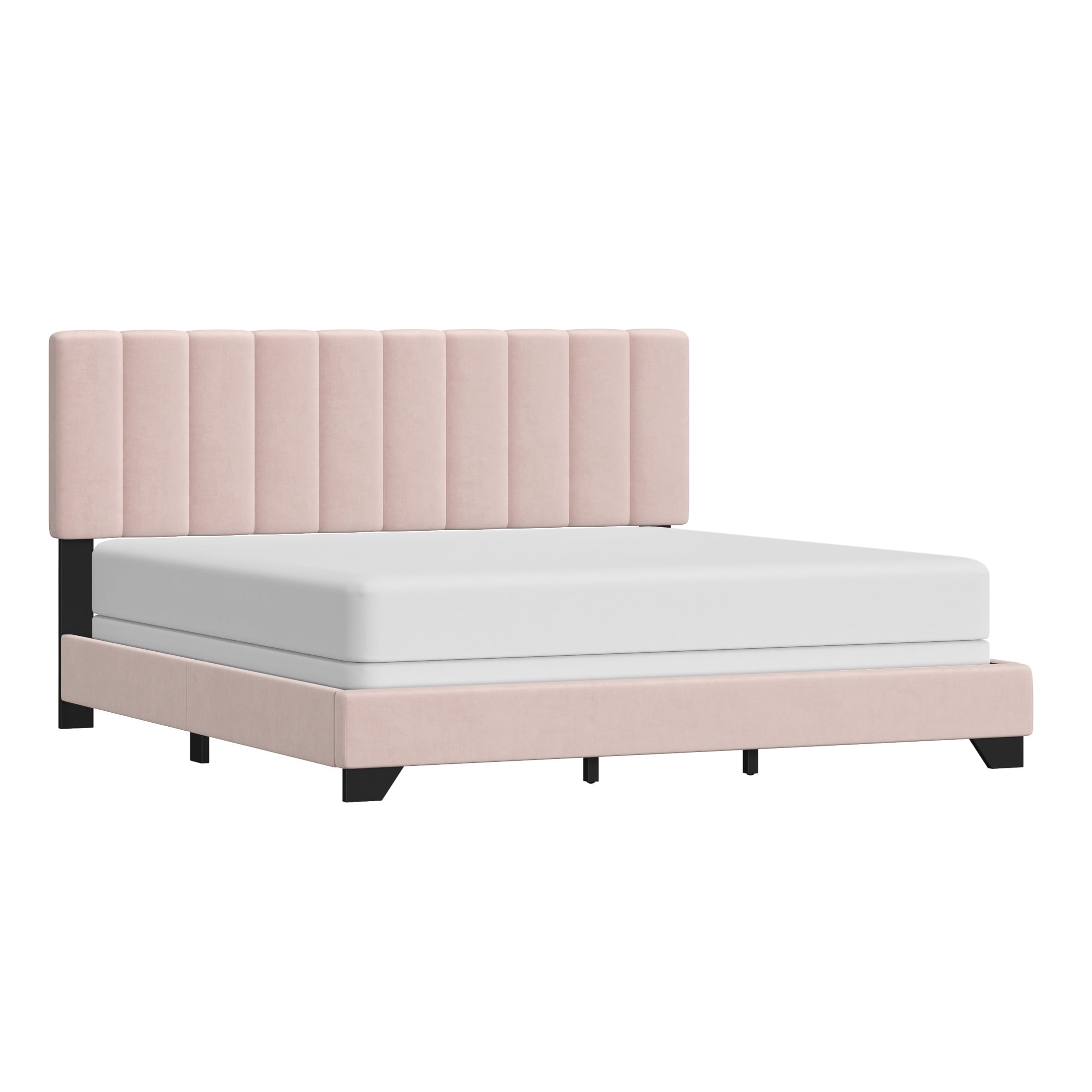 Reece Channel Stitched Upholstered King Bed, Light Pink, by Hillsdale Living Essentials