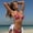 Red, variant on Women Snake Print Two Piece Bikini Set, Metal Chain Decor Halter Tie Top & Side Tie High Cut Bottom Animal Print Beach Swimsuit