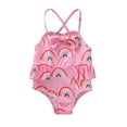thumbnail image 2 of ITFABS Baby Girls One-Piece Swimsuit, Rainbow Print Bow Front Sleeveless Ruffle Beach Bathing Suit, 2 of 9