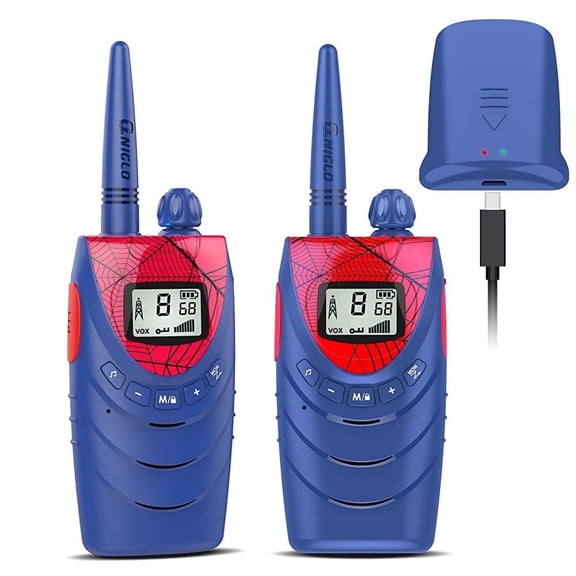 QNIGLO Rechargeable Kids Walkie Talkies, Flashing Eyes & FM Radio 2-Mile Range, 22 Channels, Wearable Watch Band for Girls & Boys 3-12, Pink Christmas Birthday Gifts for Outdoor Camping