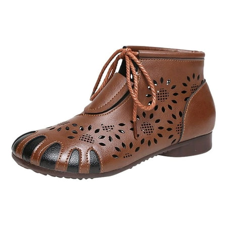 

KI-8jcuD Shoes For Women Ladies Fashion Soft Leather Beef Tendon Soft Bottom Flat Heel Hollow Breathable Round Toe Shoes Four Seasons Short Boots House Shoes Size 6 Women Slip On Flip Flops Woman Sa
