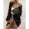 thumbnail image 4 of SWSMCLT Women's Sheer Long Sleeve Cover Sun Protection Swimwear Cover Up Cape Up Beach Spring Crochet Sexy Black Small, 4 of 4