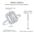 thumbnail image 5 of Rosec Jewels Certified Moissanite Emerald Cut Engagement Ring with Halo - 2 Carat Moissanite Ring - 7X9 mm, D-VS1 Quality, 18K White Gold, US 8.50, 5 of 8