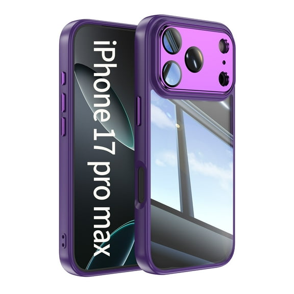 Compatible with iPhone 17 Pro Max Phone Case,Built-in Lens Camera Protector,Transparent Back Design,Ultra Slim Shockproof Protection Anti-Scratch TPU Bumper Thin Fit Phone Case,Darkpurple
