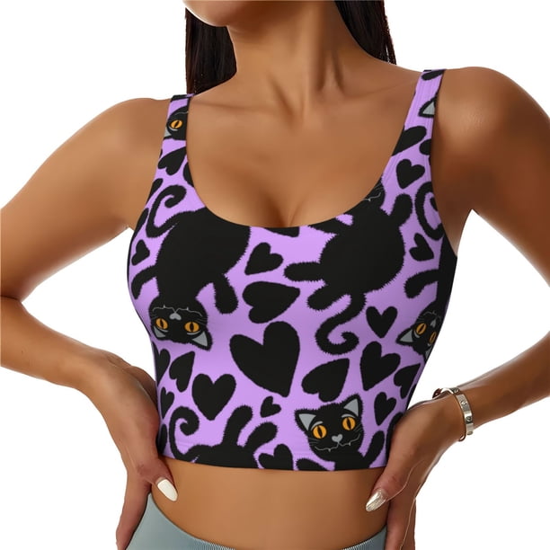 Balery Cartoon Black Cats Sujetadores deportivos con espalda cruzada para mujer, acolchados, sin costuras, de alto impacto, ideales para yoga, gimnasio, entrenamiento y fitness.-Medium