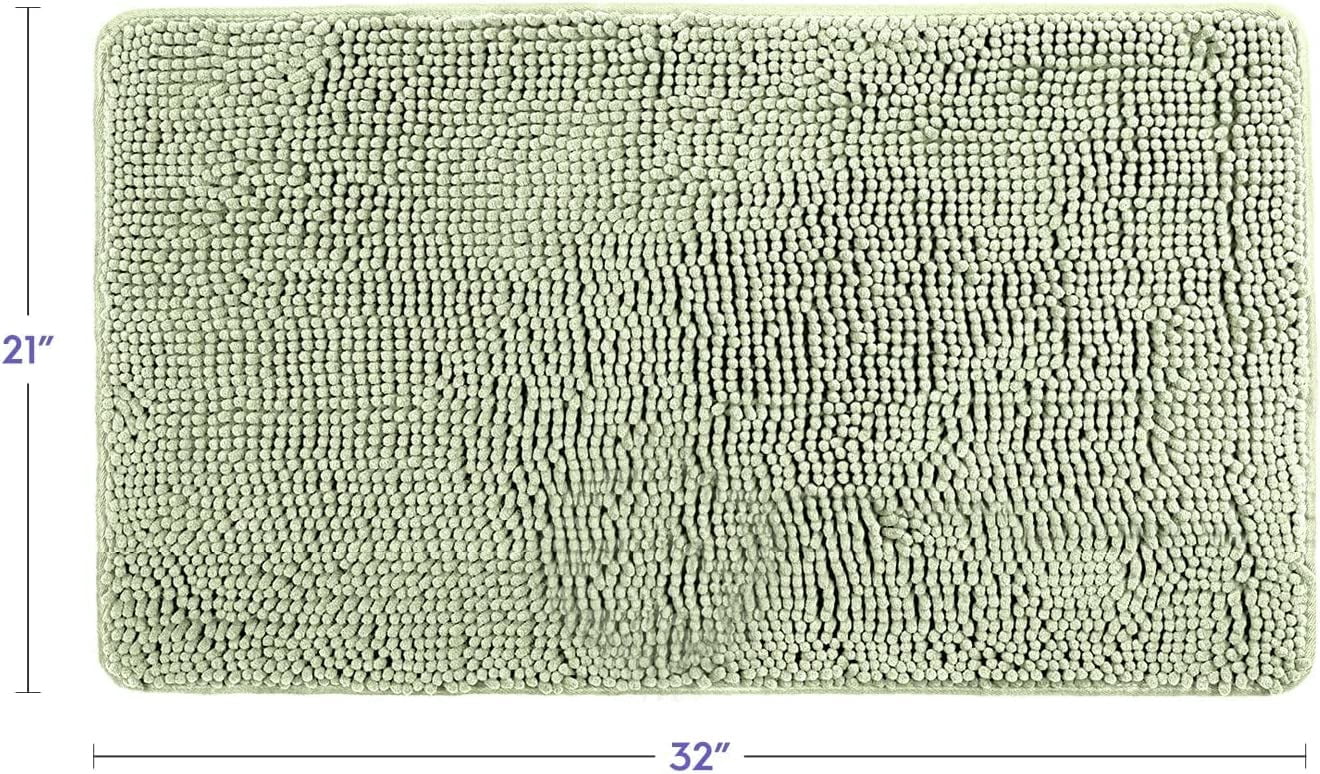 Bathroom Rugs, Extra-Thick Memory Foam Bath Mat, Ultra-Soft Chenille Microfiber, Highly Absorbent, Machine Washable, Shaggy Bath Mats for Bathroom, Non-Slip (21"x32") Sage Green