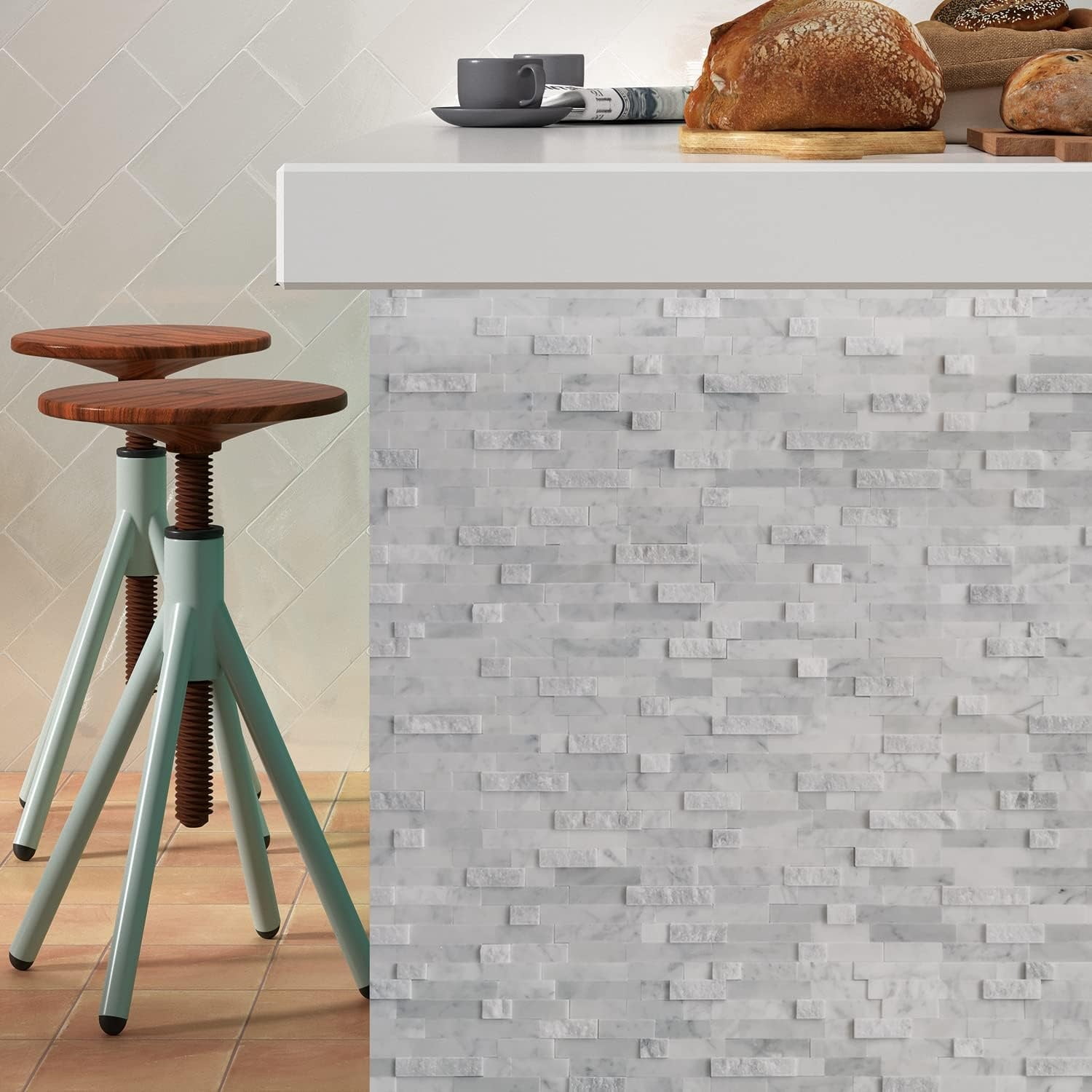 5-Sheet Peel and Stick Mosaic Natural 3D Stone Self Adhesive Marble Tiles, 11.5" x 10.7" Stick on Backsplash for Kitchen Bathroom Fireplace Vanity, Mixed Gray