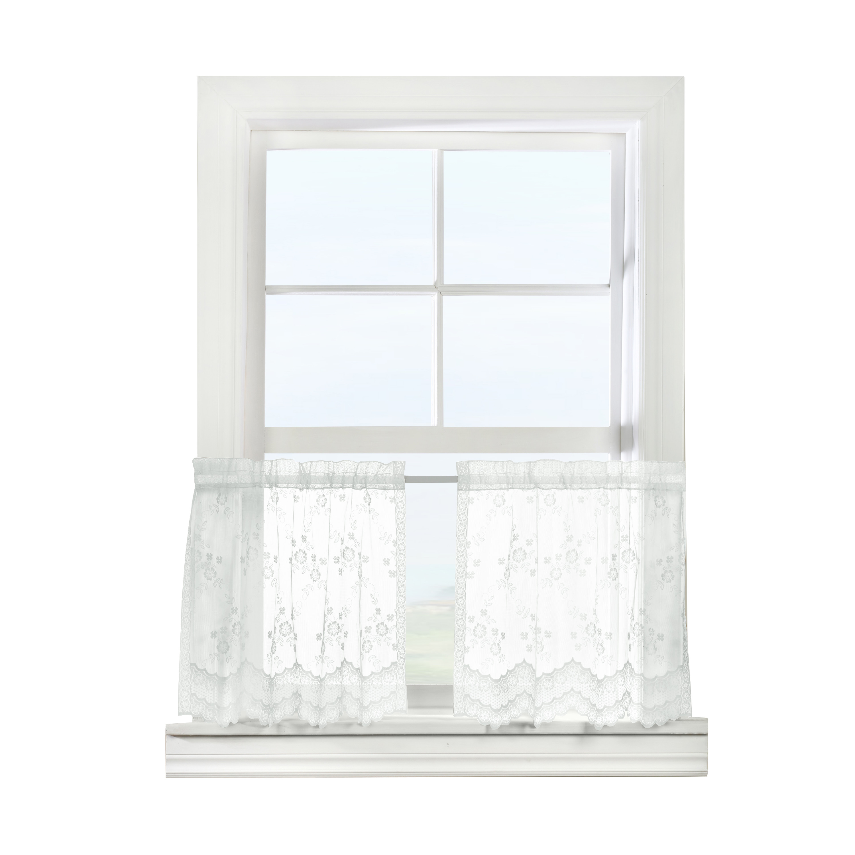 Melody Jacquard Lace Window Curtain Tiers Pair 56" x 36" in White