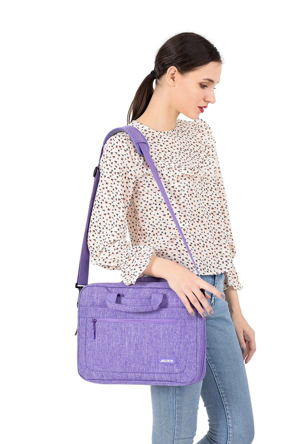 Mosiso Messenger Laptop Shoulder Bag for 15-15.6 Inch new MacBook Pro Notebook Compatible with 14 Inch Ultrabook Polyester Briefcase with Adjustable Depth at Bottom,Purple