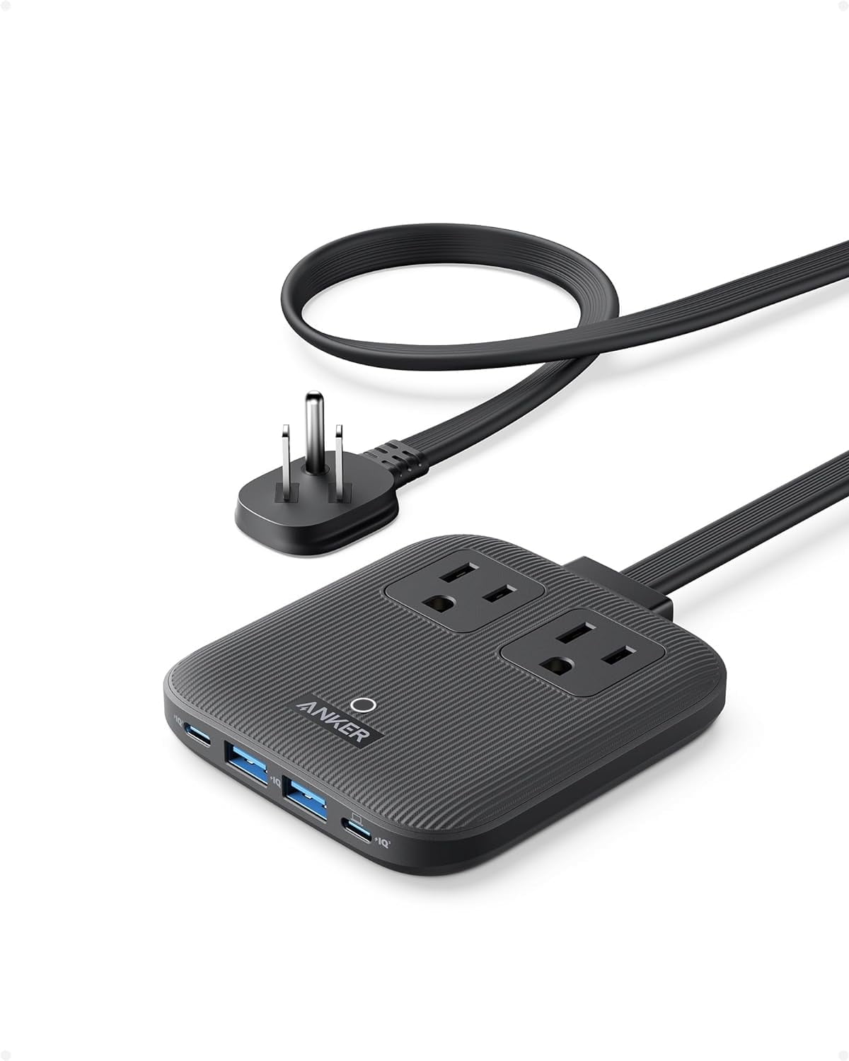 Anker Nano Charging Station(67W Max), 6-in-1 USB-C Power Strip Compatible for iPhone 16/15 and MacBook, with Flat Plug and 5ft Thin Undetachable Extension Cord,2 AC,2 USB-A,2 USB-C, for Home&Office