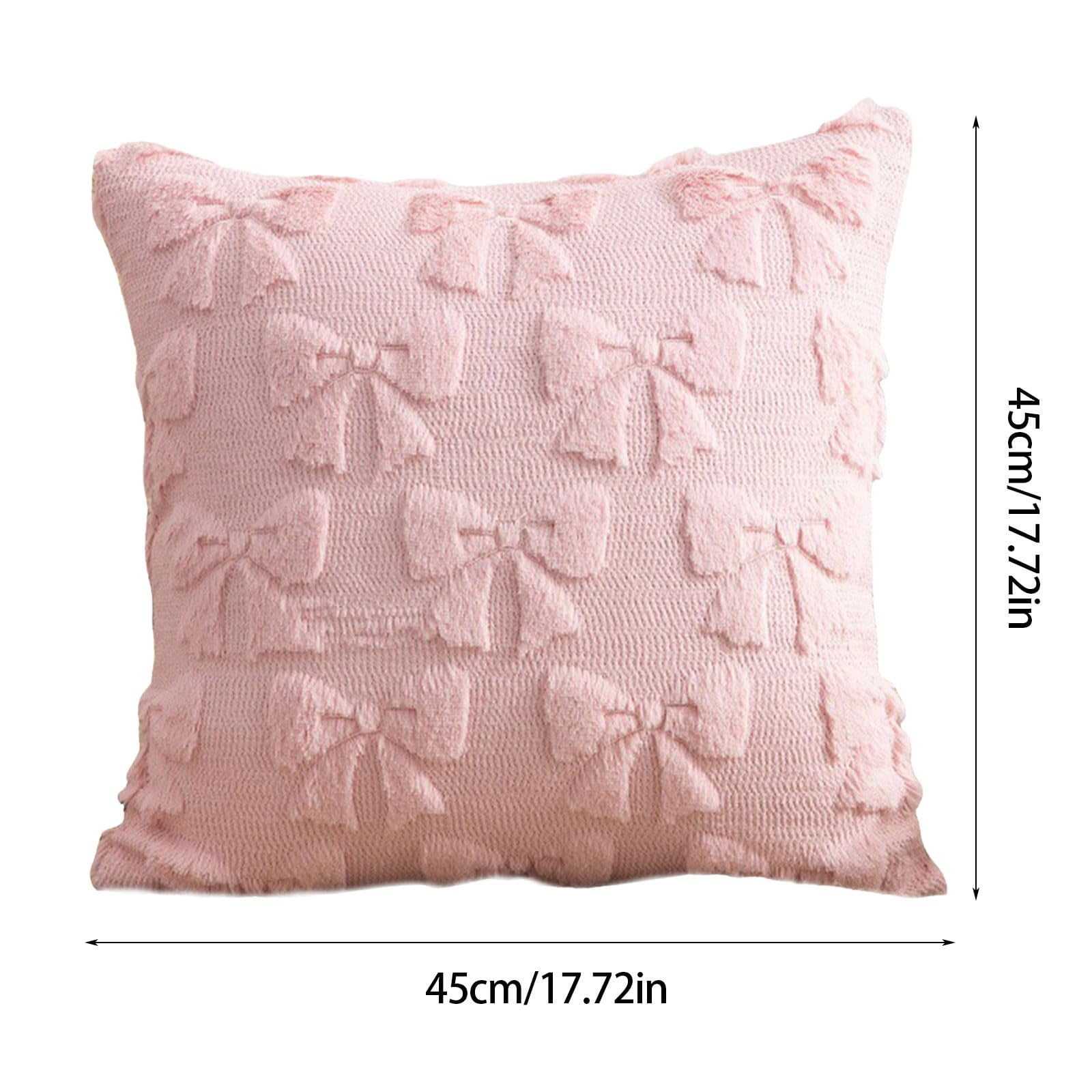 4PCS Pink Bow Throw Pillow Covers - 18 Inch Decorative Pillow Covers, Soft Plush Fluffy Bowknot Couch Pillows for Bedroom Living Room Sofa Decor