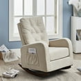 thumbnail image 2 of Rocking Chair Nursery, Glider Modern Accent Chairs Chair with High Back and Side Pocket, Upholstered Recliner Armchair with Wood Legs  for Living Room Bedroom, Beige, 2 of 9