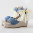 thumbnail image 4 of Wavsuf Platform Sandals for Women Solid Wide Boho Beach Bow Casual Summer Blue Sandals Shoes Size 9, 4 of 7
