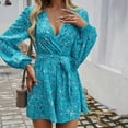 thumbnail image 5 of GZWYHT Rompers for Women Overalls for Women Women Long Sleeve Romper Floral Print Deep V Neck Jumpsuit High Elastic Waist Hem Rompers Lounge Sets for Women Casual Jumpsuits for Women Blue M, 5 of 9