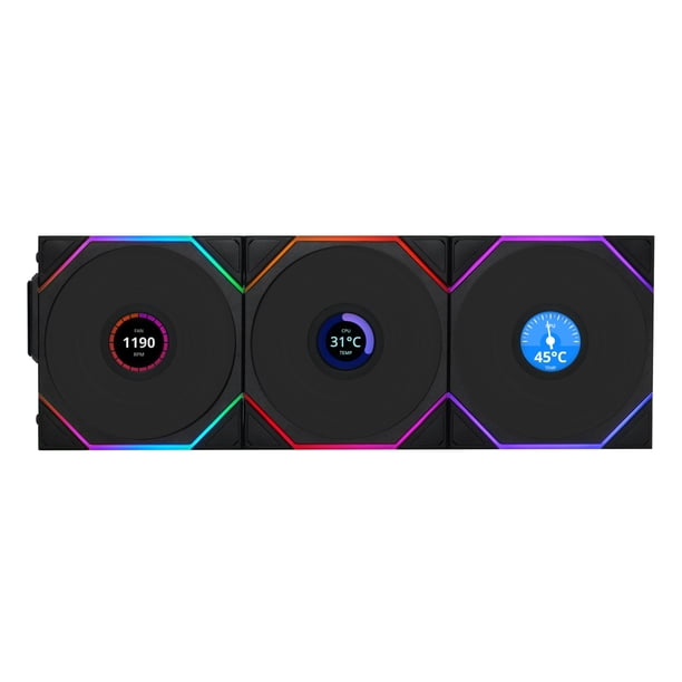 Fan Lian Li UNI TL LCD inalámbrico 120 paquete triple negro