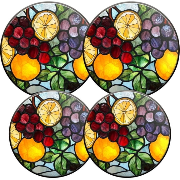 Electric Stove Burner Covers, Set of 4, Round Burner Cover,8 and 10 Inch,Stained_Glass_Ofensive_Fruit_With_Grapes_And_Lemon