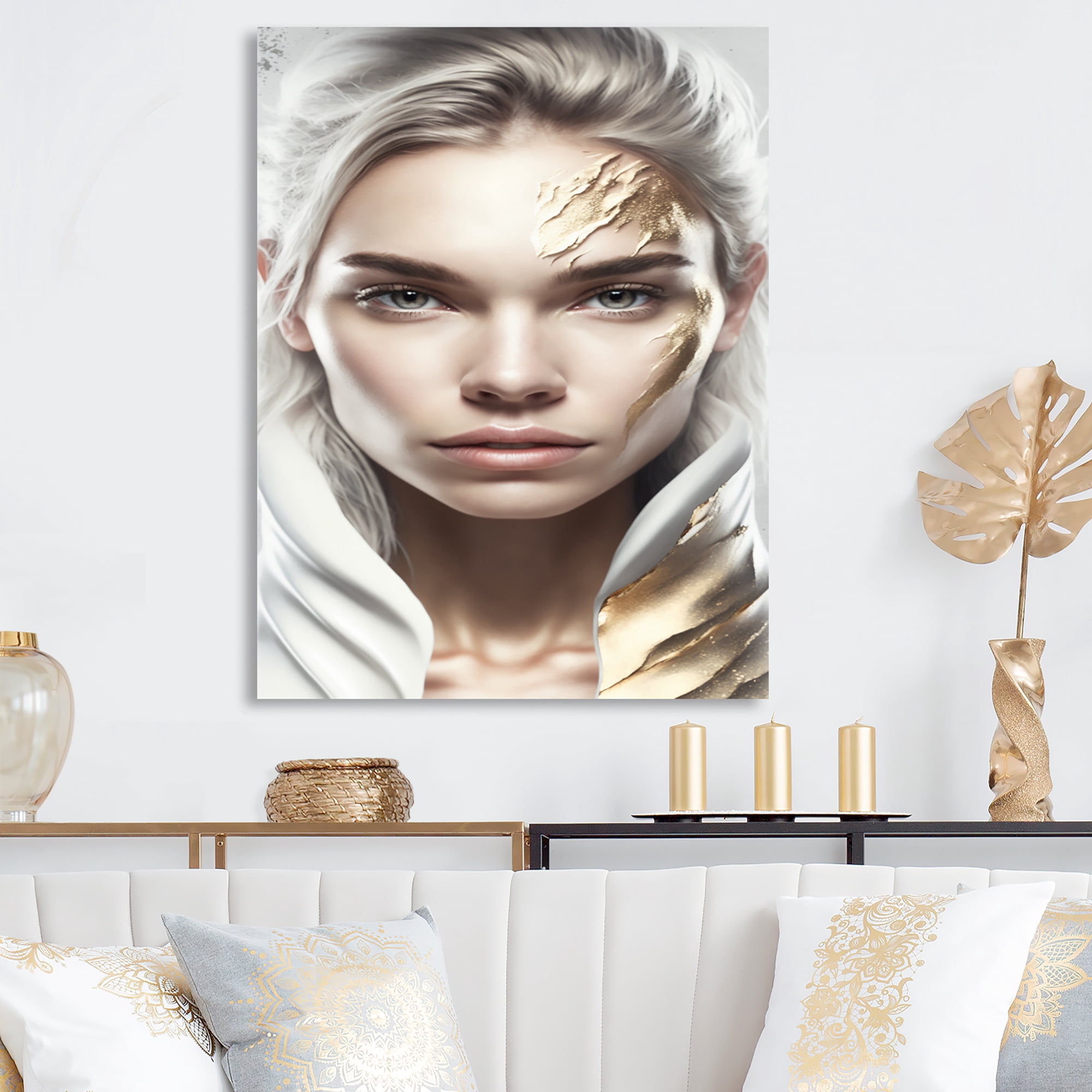Designart Abstract Geode Gold On Face I Canvas Wall Art