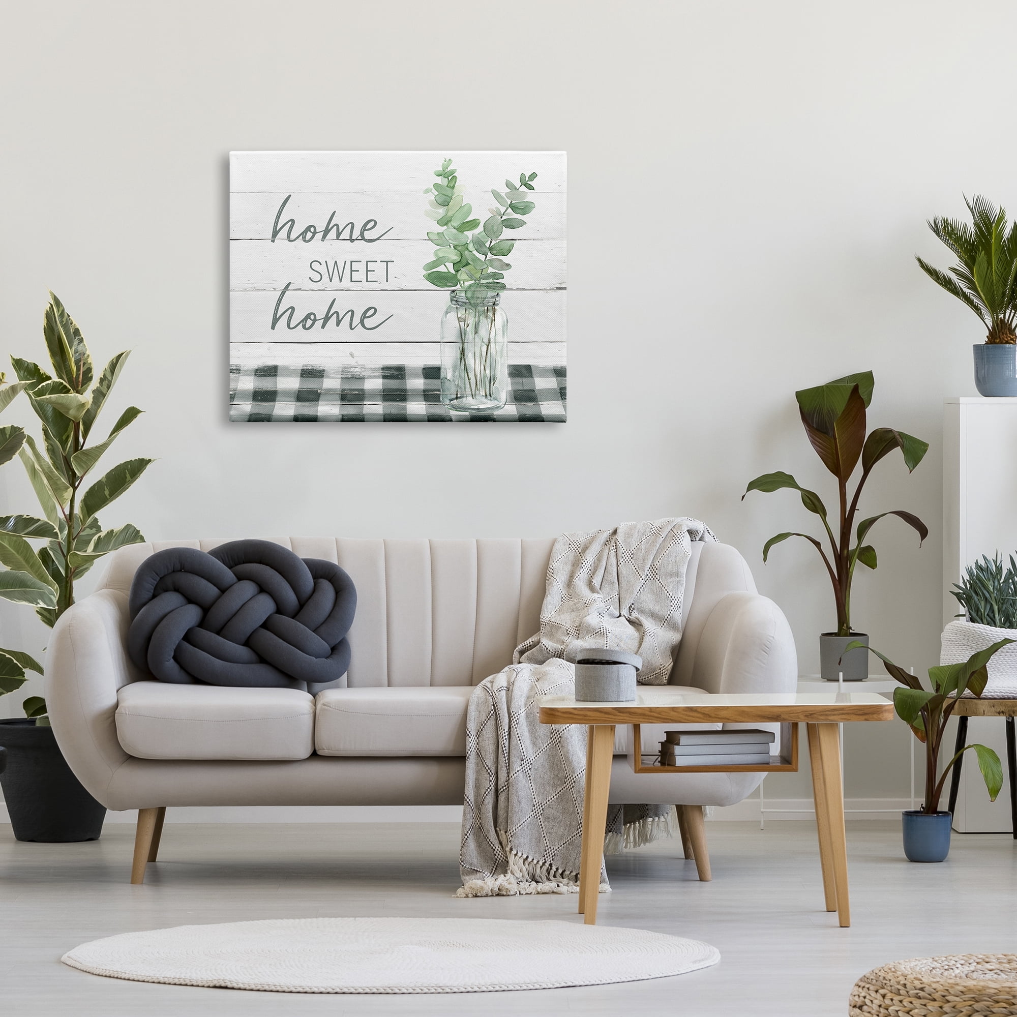 Stupell Industries Sweet Home Country Tartan Botanical Leaves Vase Graphic Art Gallery Wrapped Canvas Print Wall Art, Design by Carol Robinson