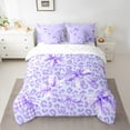 thumbnail image 3 of Manfei Vintage Purple Ribbon 7 Pieces Bedding Comforter Set for Kids, Chic Cheetah Print Full Bedding Set, Fashion Bowknot Style Reversible Fitted Sheet Flat Sheet, Microfiber Bedroom Decor, 3 of 8