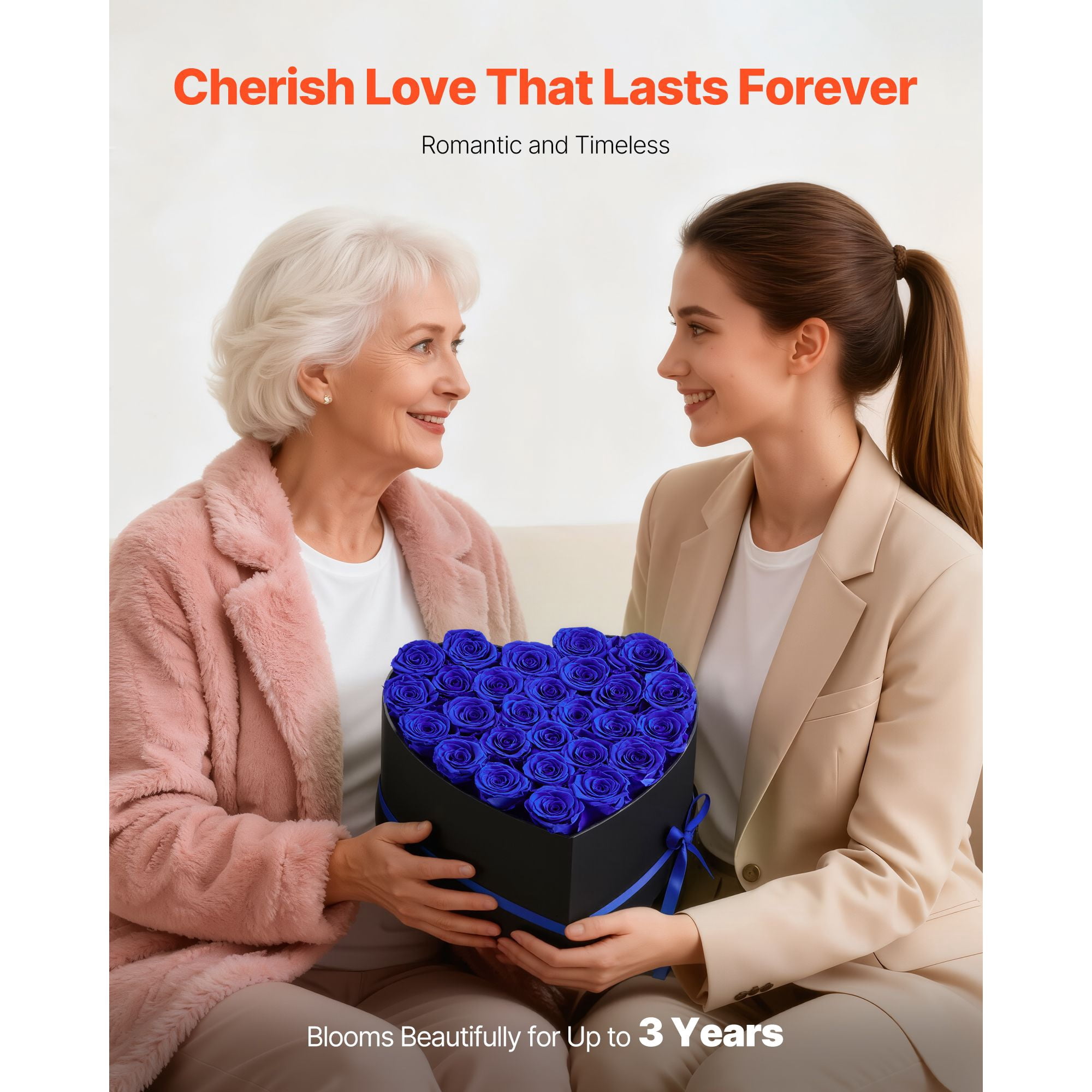 Preserved Roses 27 Real Roses in Heart Box, Lasts Up to 3 Years, No Watering Needed, Light Rose Fragrance, Romantic Gift for Valentine's Day Birthday Christmas