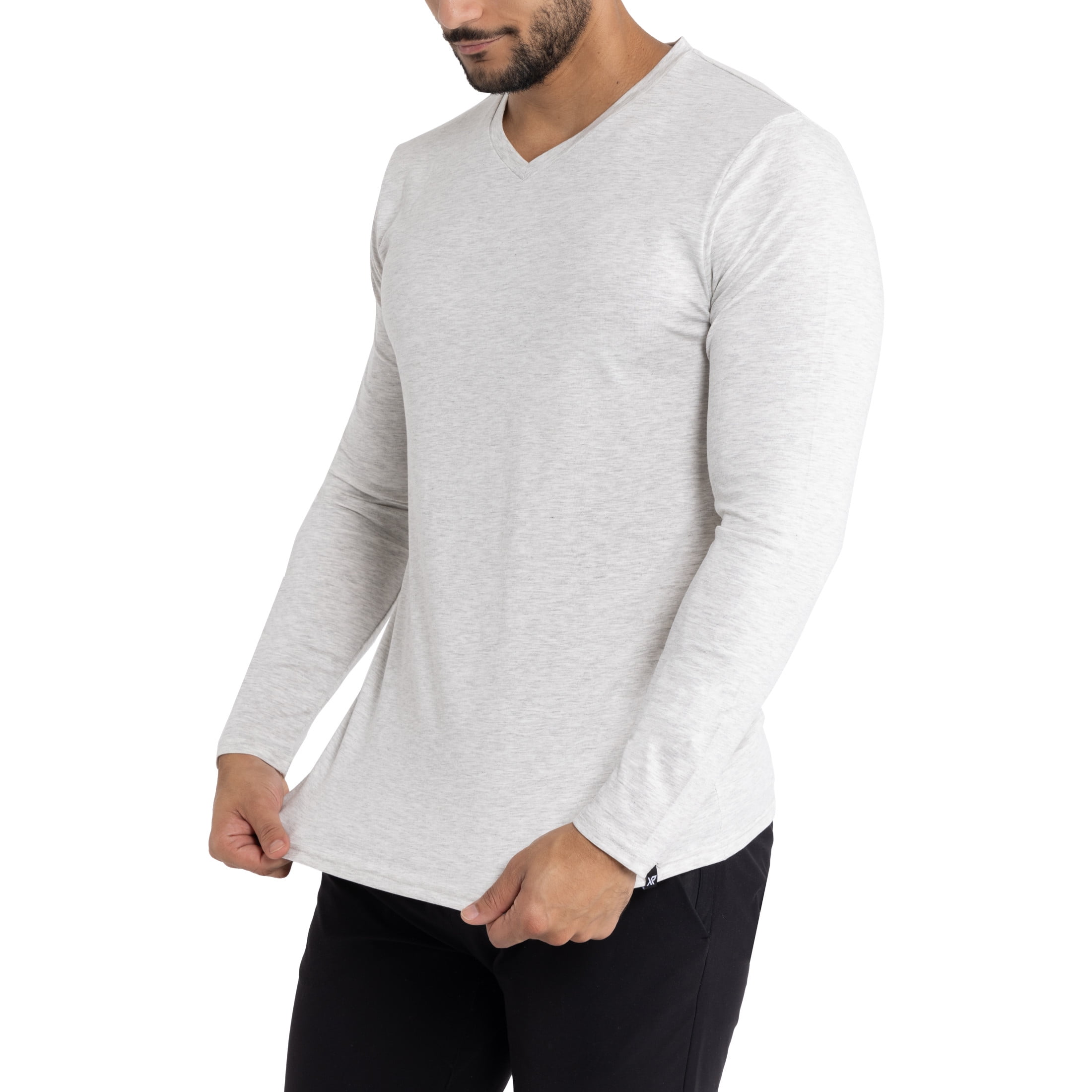 X RAY JEANS Mens Long Sleeve V-Neck T-Shirt, Oatmeal, S