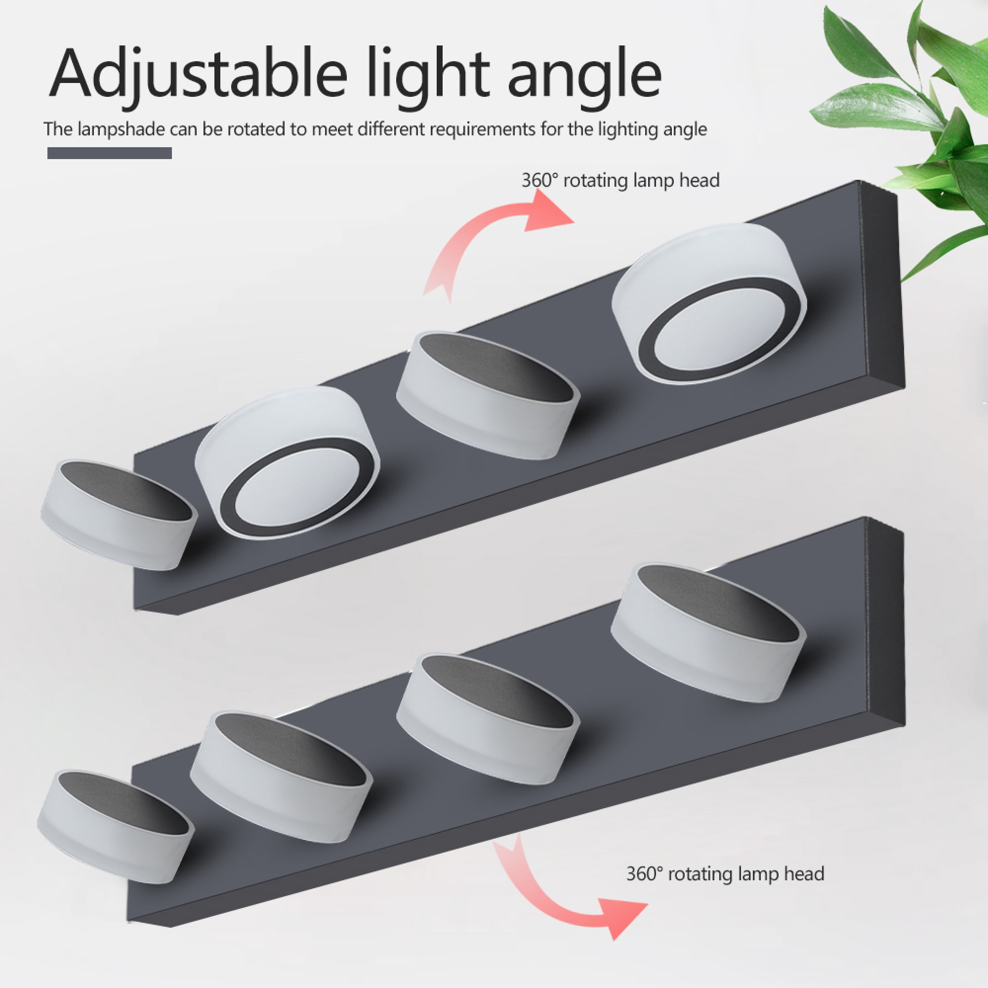 Leumius Modern 4-Light LED Vanity Light Fixture, Black Finish with Acrylic Light Shades, Energy-Efficient Bathroom Wall Sconce, Dimmable for Mirror, Shower and Bathroom Decor