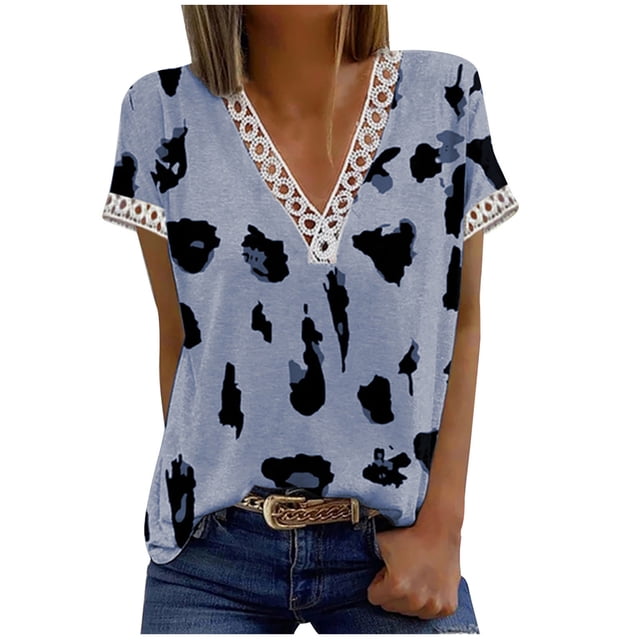 Birdeem Mode Femmes Été Col en V Dentelle Patchwork Manches Courtes Haut Blouse Aguichant