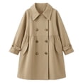 thumbnail image 3 of lnmuld Girls Lapel Double Breasted Ruched Waist Trench Coat Mid Length Outerwear Khaki,2-3 Years, 3 of 5