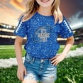thumbnail image 2 of OOOUM Little Girls Short Sleeve T-Shirt Regular Crewneck Glitter Print Tops Modest Fashionable Summer Tees Blue 4-5 Years, 2 of 4