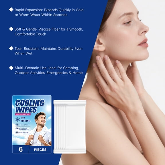Disposable Cooling Wipes, Individually Wrapped No-Rinse Cooling Towels, Outdoor Cooling, Summer Heat Essentials, Travel Wet Wipes, Gentle Skin-Friendly Icy Full Body Cooling