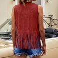 thumbnail image 5 of Womens Vintage Western Fringe Vest Tops Classic Suede Leather 70s Cowboy Shirt Sleeveless Tassels Cardigan Jackets Hippie Party Boho Western Jacket Womens Coats Shawl Red M, 5 of 7