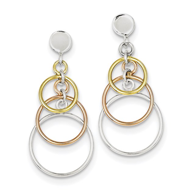 Sterling Silver Polished Flash Gold Plated Circle Dangle Post Earrings QE8876