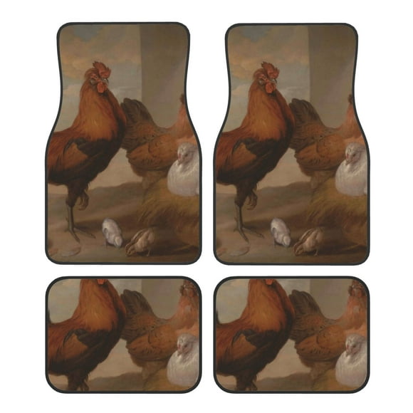 Balery Oil Painting Chicken And Duck Juego de 4 Alfombrillas para Auto, Revestimientos de Caucho Resistente, Diseño Antideslizante