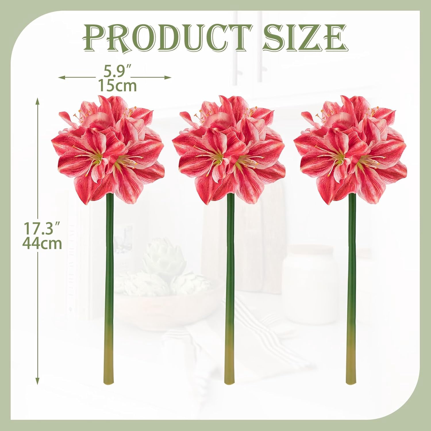 Briful 3PCS Amaryllis Artificial Flowers 17.3 Inch Faux Amaryllis Flowers Stems with 4 Heads Silk Floral Bouquet for Home Room Table Centerpiece Wedding Party Arrangements(Light Red)