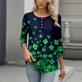 thumbnail image 5 of yuCgh Women's 3/4 Sleeve Round Neck St. Patrick's Day Printed T-Shirt, Casual Button Down Blouse, Holiday Graphic Top for Women,Green XL, 5 of 5