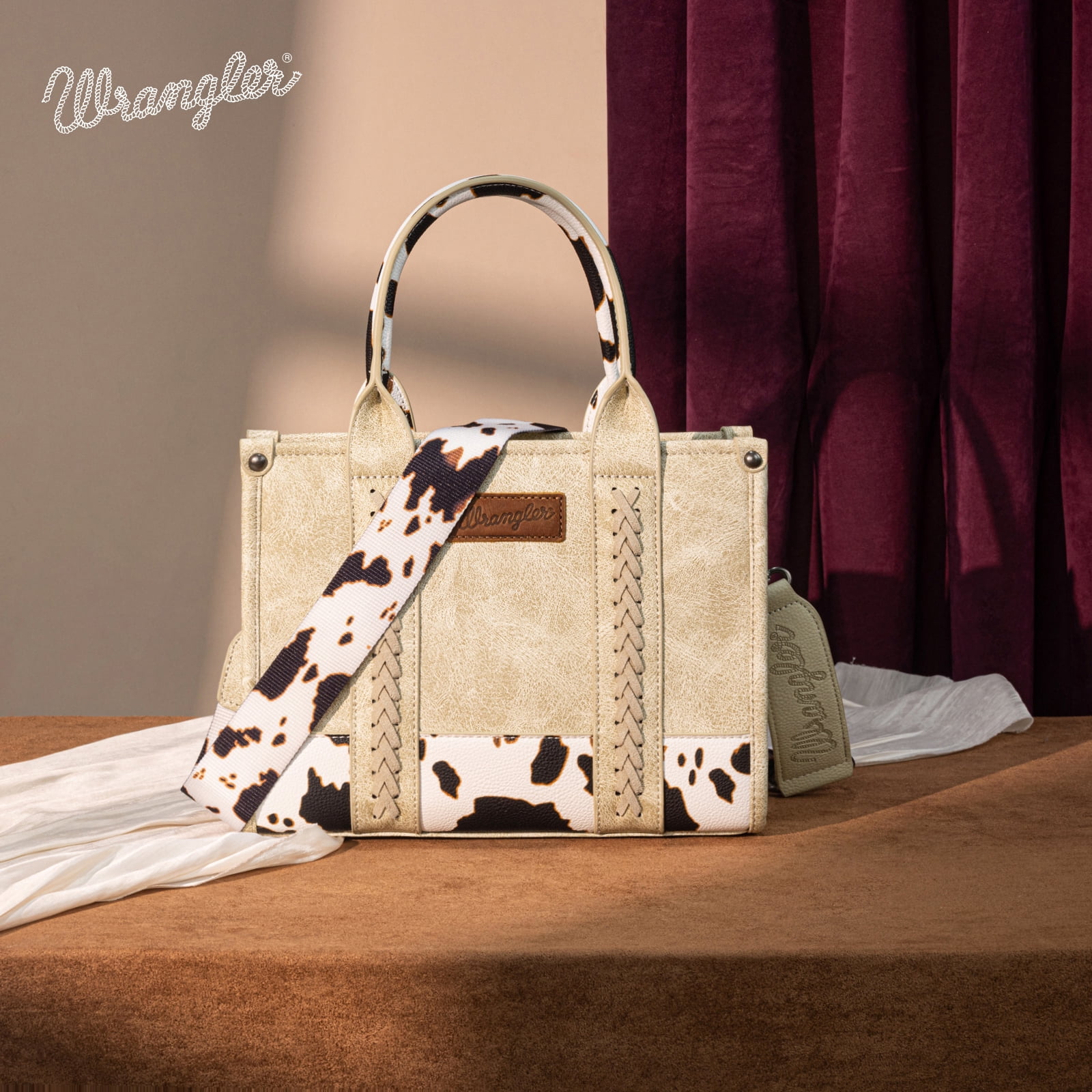 Wrangler Medium Tote Bag for Women Designer Satchel Handbags Top-handle Purses with Strap, Bottom Cow-Beige