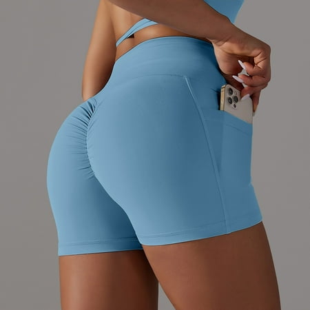 Bunenne Womens Shorts Gym Shorts Women Running Shorts Women Gym Workout Yoga and Fitness Wear Elastane Fabric Breathable Custom Made Sports Bra with Your Own Logo Workout Shorts Women Sky Blue L