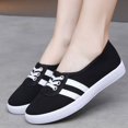 thumbnail image 5 of gzxflxpge Women's Striped Canvas Casual Shoes, Low Top Lace Up Lightweight Walking Sneakers Black 5.5（CN-36）, 5 of 6