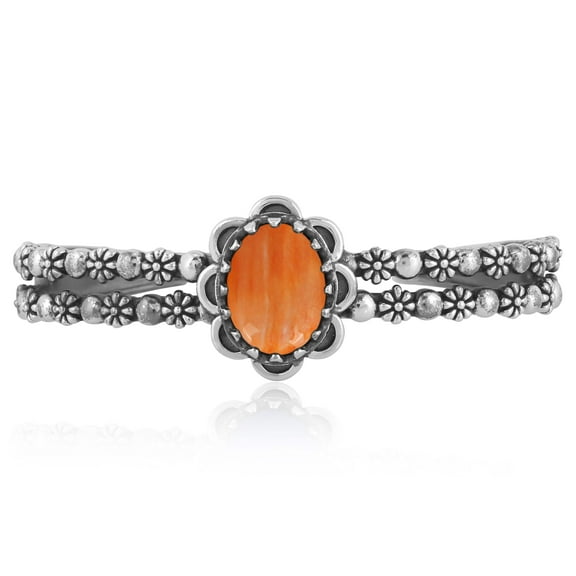 Sterling Silver Orange Spiny Oyster Double Row Cuff Bracelet, Sizes Small to Large