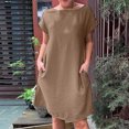 thumbnail image 4 of ZZwxWA Womens Dresses Short Sleeve Fashion Oversize Cap Sleeve High Waist Loose Summer Vacation Outdoor Pullover Cute Party Solid Mini Dress Crewneck Dresses Khaki XXXL, 4 of 7