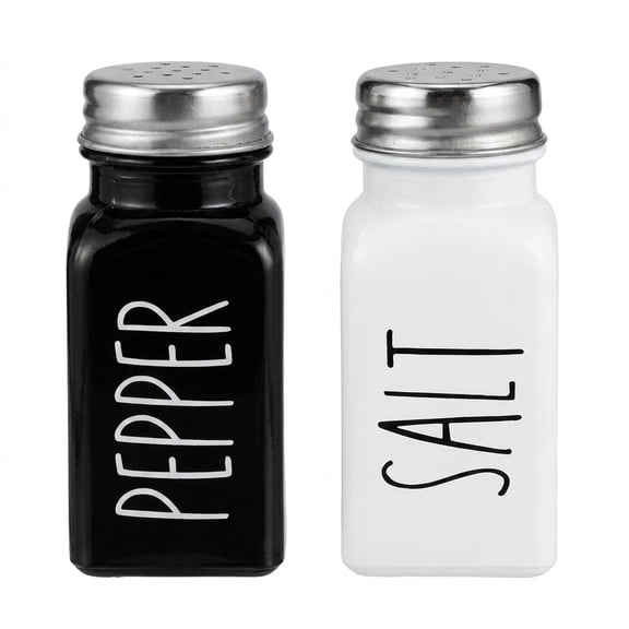 Glass Salt and Pepper Shaker Set, Black White Vintage Farmhouse Kitchen Shakers with 304 Stainless Steel Lids, Decor for Home Restaurant Wedding