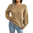 thumbnail image 2 of Brown Womens Fall Tops Women's Fall Long Sleeve Crew Neck Solid Color Cable Knit Chunky Casual Oversized Pullover Sweater Tops Sweaters for Women, 2 of 6