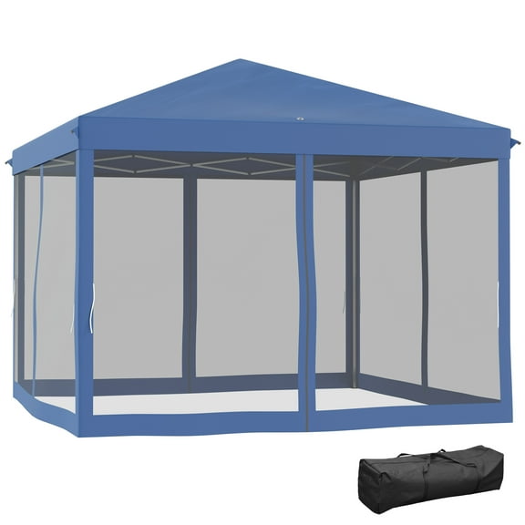 10' X 10' Pop Up Canopy Tent with Netting, Instant Gazebo,Spacious,Easy To Assemble,UV Protection, Ez Up Screen House Room with Carry Bag, Height Adjustable, for Outdoor, Garden, Patio, Blue