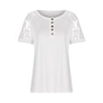 thumbnail image 2 of Blusa de verano de moda cómoda con empalme de botones huecos de encaje y manga corta informal para mujer, 2 of 5