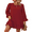Red, variant on Cuteduck Women's Fall Casual Long Sleeve Dress Ribbed Round Neck Loose Boho Midi Ruffle Dress S-2XL