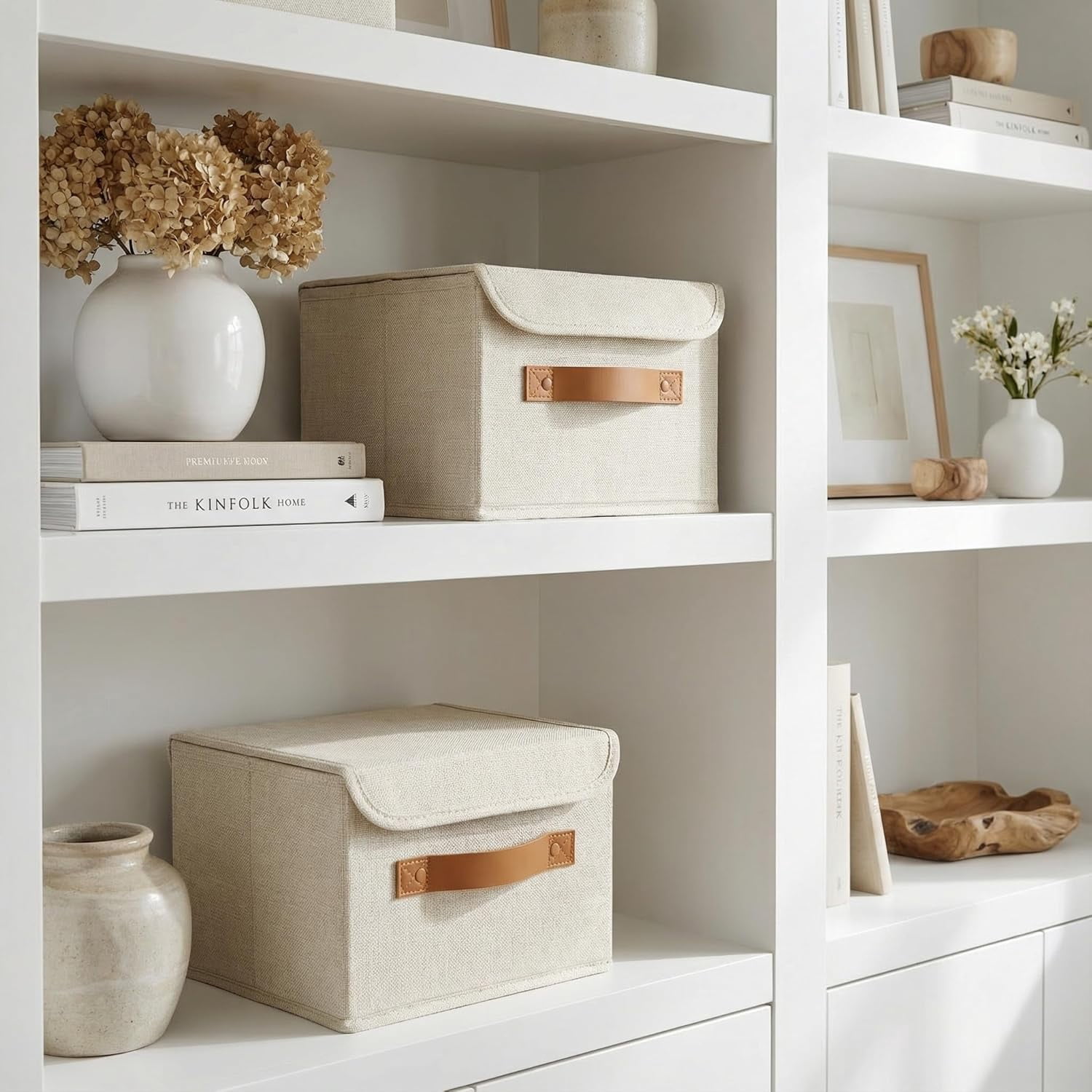 Decorative Linen Storage Boxes with Lids - Spacious Set of 2 Organizer Bins for Your Home Decor - The Perfect Small Container to Safely Store Photos, Documents and Memory Box Keepsakes in Style