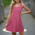 thumbnail image 2 of Fesfesfes Girls'Summer Solid Color Short Sleeve Crew Neck Elastic Waistband Dress with Pockets Casual Comfortable Cotton Blend Dress for Kids(Hot Pink#1,5 Years), 2 of 7